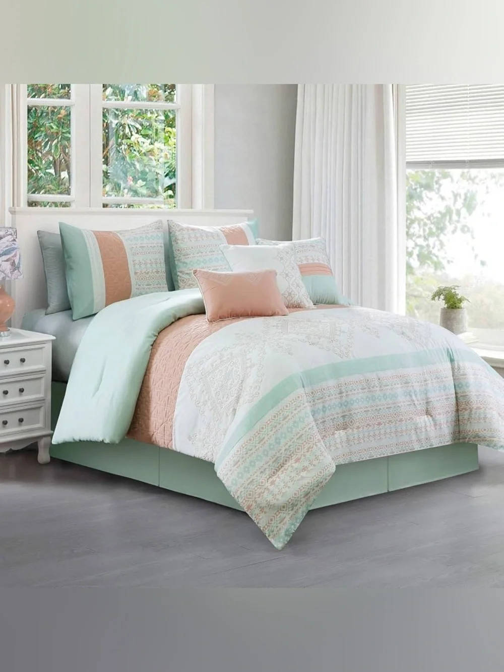 Pastel Mint and Peach king 3 piece Comforter Set